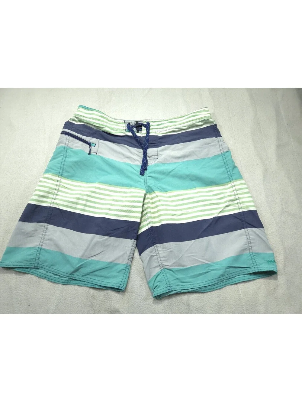 Patagonia Swim Shorts Mens 34 Wavefarer Board Trunks Surf Striped Blue Nylon 19
